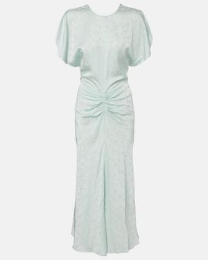 Victoria Beckham Gathered Jacquard Midi Dress - Green