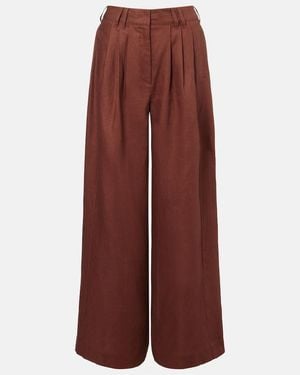Posse Parker High-Rise Linen Wide-Leg Pants - Purple