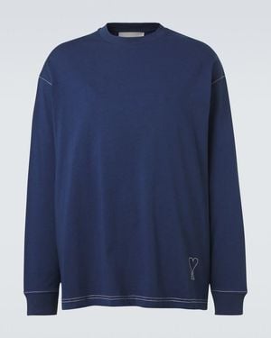Ami Paris Ami De Cour Cotton Sweater - Blue