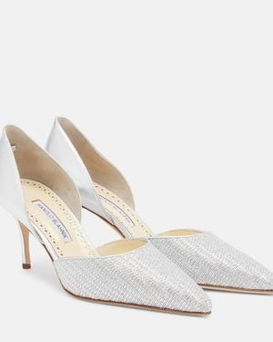 Manolo Blahnik Taylerbinu Leather-Trimmed Woven Court Shoes - White