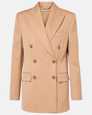 Stella McCartney Striped Double-Breasted Wool Blazer - Natural