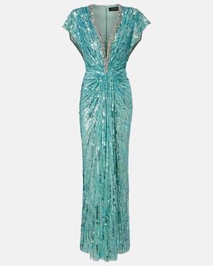 Jenny Packham Lacie Gathered Embellished Gown - Green