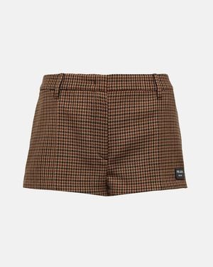 Prada Houndstooth Virgin Wool Shorts - Brown