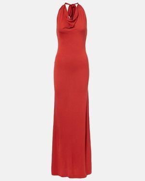 AYA MUSE Scarf-Detail Silk-Blend Jersey Gown - Red