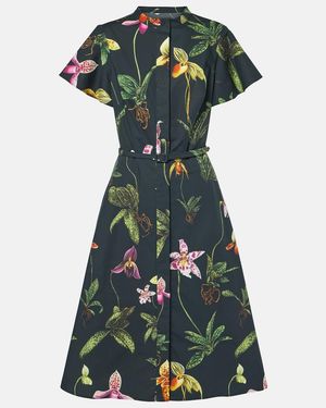 Oscar de la Renta Floral Cotton-Blend Midi Dress - Green