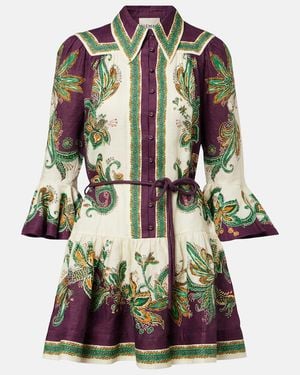 ALÉMAIS Ruthie Printed Ruffled Linen Minidress - Purple