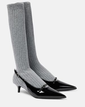 Magda Butrym Leather-Trimmed Sock Boots - Gray