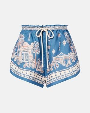 ALÉMAIS Acacia Printed Linen Bermuda Shorts - Blue