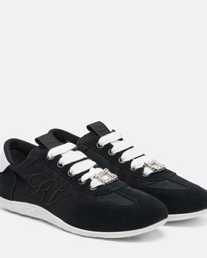 Roger Vivier Viv Low Suede-Trimmed Satin Sneakers - Black