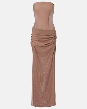 Alex Perry Semi-Sheer Strapless Gown - Brown