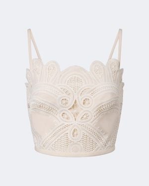 Elie Saab Embroidered Scalloped Crop Top - White