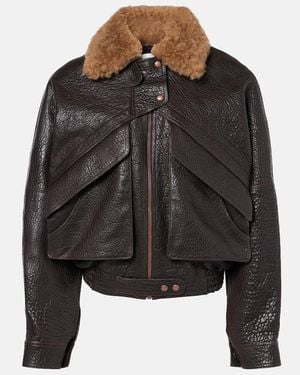 Magda Butrym Cropped Shearling-Trimmed Leather Jacket - Black