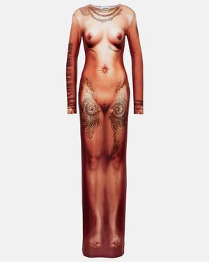 Jean Paul Gaultier Trompe-l'œil High-neck Stretch-woven Maxi Dress - Brown
