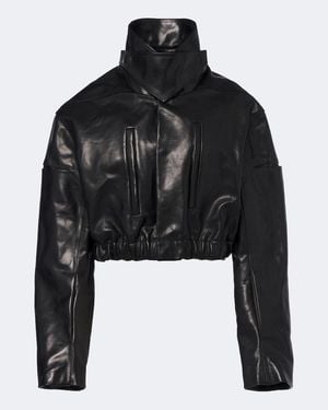 Rick Owens Cropped Leather Jacket - Black