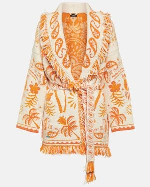Alanui Cotton And Wool Jacquard Cardigan - Orange