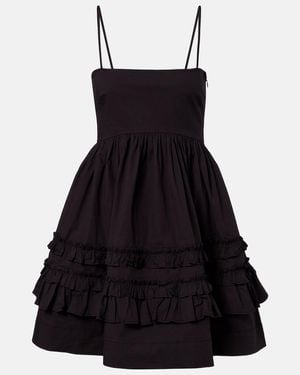 Ganni Ruffled Cotton-Blend Minidress - Black