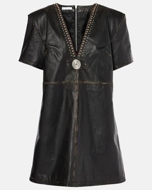 Area Studded Leather Shirt Dress - Black