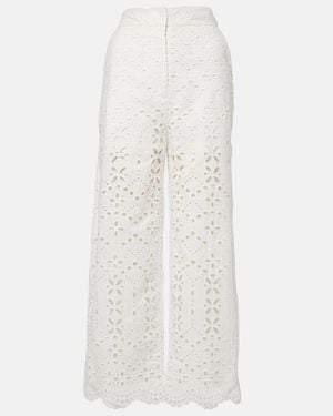 Veronica Beard Kemper Embroidered Cotton Wide-Leg Trousers - White