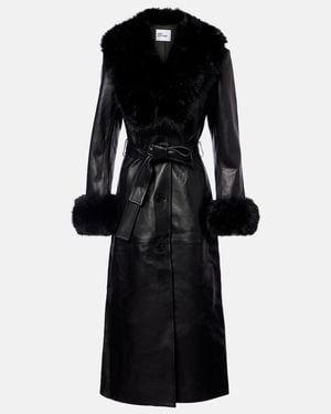 Self-Portrait Belted Leather Coat - Black