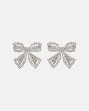 Self-Portrait Bow Crystal-Embellished Earrings - Metallic