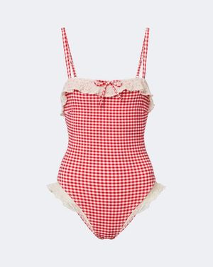 Montce Jacelyn Gingham Ruffled Swimsuit - Red
