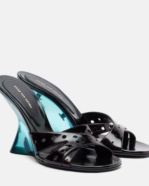 Dries Van Noten Patent Leather Wedge Mules - Blue