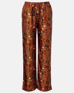 Asceno Aurelia Printed Silk Twill Wide-Leg Trousers - Brown