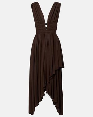 Alaïa Deesse Asymmetric Jersey Midi Dress - Brown