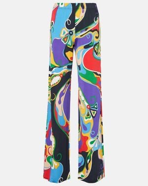PUCCI Printed Jersey Satin Straight Trousers - Blue