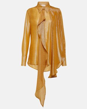 Victoria Beckham Draped Tie-Neck Lame Blouse - Yellow