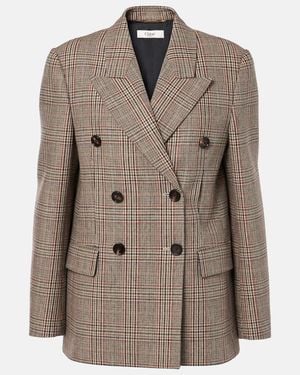 Chloé Prince Of Wales Check Wool-Blend Blazer - Brown