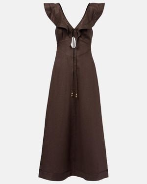 Zimmermann Rhiannon Ruffled Linen Midi Dress - Brown