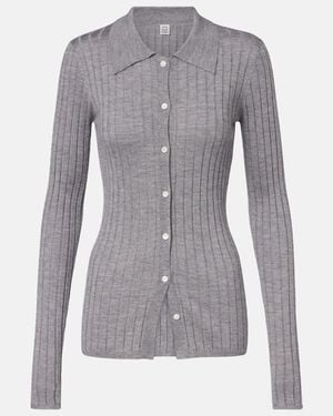 TOTEME Ribbed-Knit Cashmere And Silk Cardigan - Grey