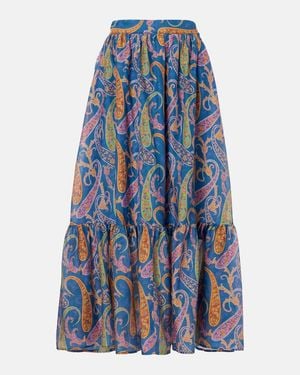 Etro Paisley Cotton And Silk Maxi Skirt - Blue