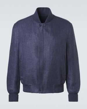 Berluti Leather-Trimmed Linen, Wool, And Silk Bomber Jacket - Blue