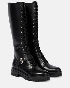 Gianvito Rossi Miles Lace-Up Leather Knee-High Boots - Black