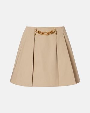 Balmain Pleated Cotton Gabardine Miniskirt - Natural