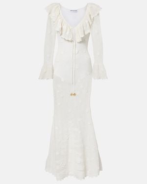 Self-Portrait Embellished Cotton-Blend Maxi Dress - White