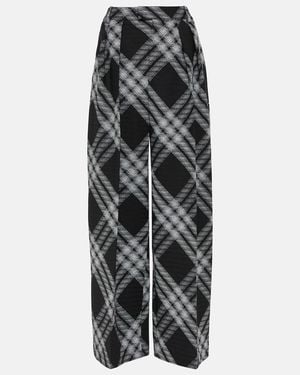 Burberry Checked Wool Wide-Leg Pants - Gray