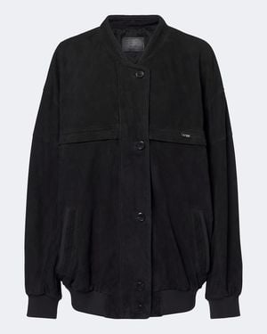Prada Oversized Suede Bomber Jacket - Black