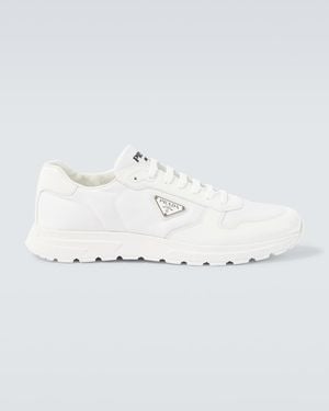 Prada Logo Leather-Trimmed Trainers - White