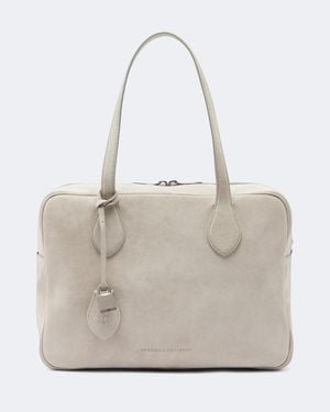 Brunello Cucinelli Schultertasche Aus Veloursleder - Weiß