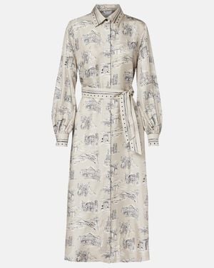 Max Mara Carbone Printed Silk Midi Dress - Grey