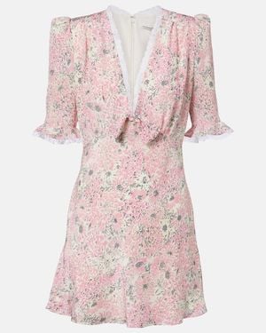 Alessandra Rich Lace-Trimmed Floral Silk Minidress - Pink