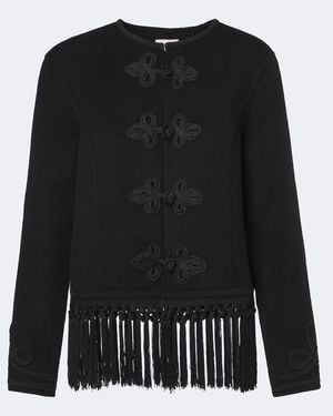 RIXO London Veste Inga En Laine Melangee A Franges - Noir