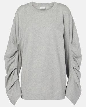 Dries Van Noten Ruched Oversized Cotton Jersey Top - Grey
