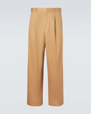 Loewe Pleated Cotton Gabardine Wide-Leg Trousers - Natural