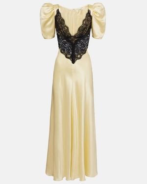 Rodarte Lace-Trimmed Silk Charmeuse Gown - Metallic