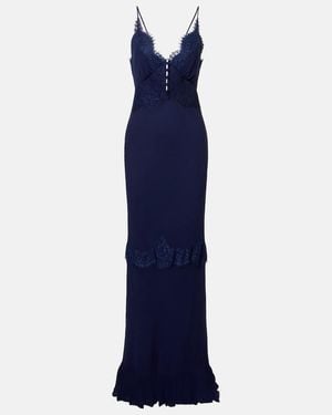 Self-Portrait Lace-Trimmed Georgette Gown - Blue