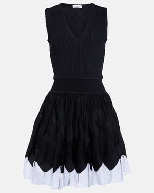 Alaïa Scalloped-trim Pleated-skirt Stretch-woven Mini Dress - Black